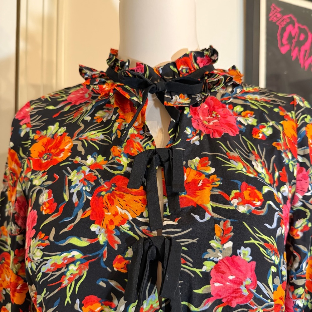 Valentine’s Day! Sandro Paris Doreen Mini Dress 100% Silk Dark Floral Size Small - Picture 4 of 9